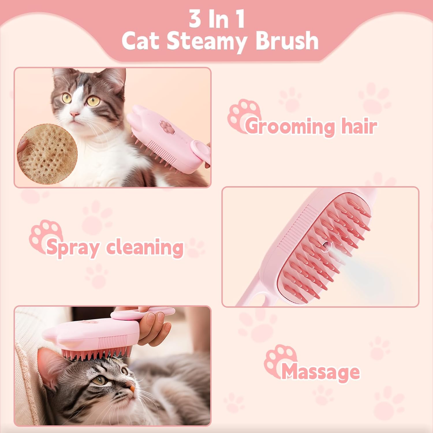 Innovative 3 In 1 Pet Steam Brush  Shedding Massage And Grooming In One Perfect For Dogs And Cats Short And Long Hair Static Flying Hair Remover And Water Sprayer