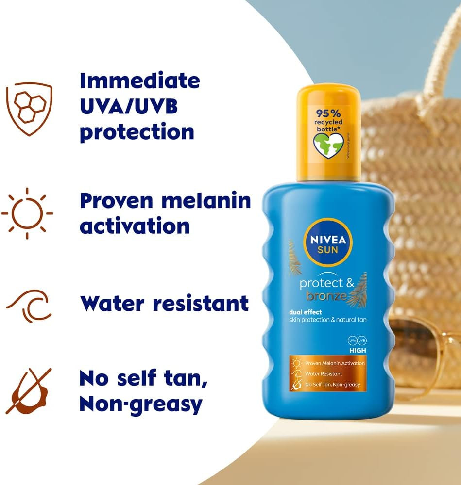 Protect & Bronze Sun Spray (200 Ml), Bronzing Tanning Lotion Spray with SPF30, Advanced Suncream Protection, Natural Pro-Melanin Extract (Packing May Vary)