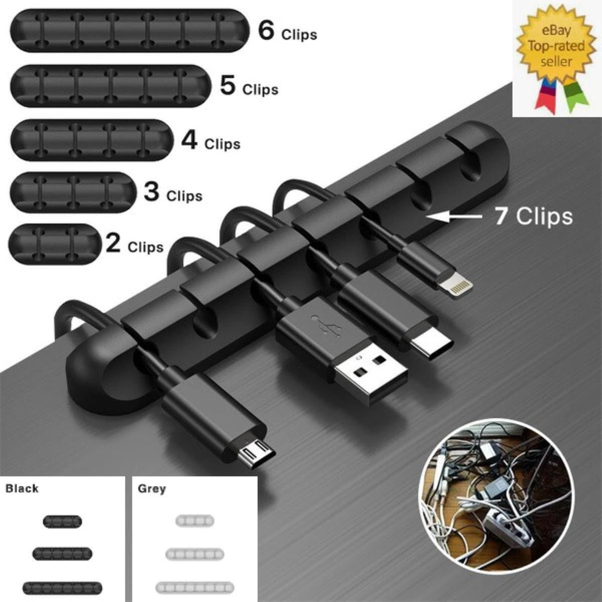 Cable Holder Ties Management Clips Tidy Lead Desk Charger Wire USB Organizer UK